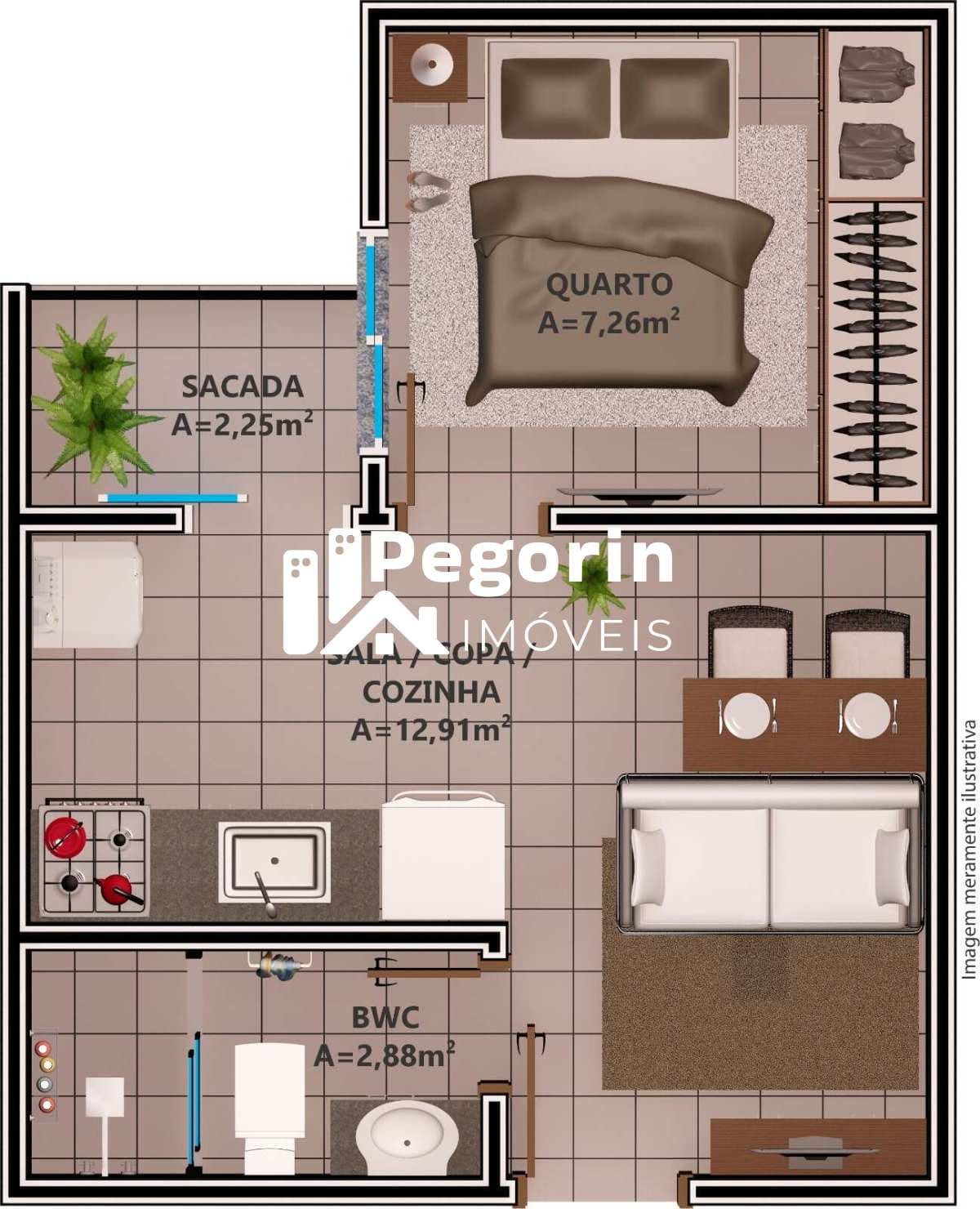 APARTAMENTOS de 01 QUARTO CAJURU