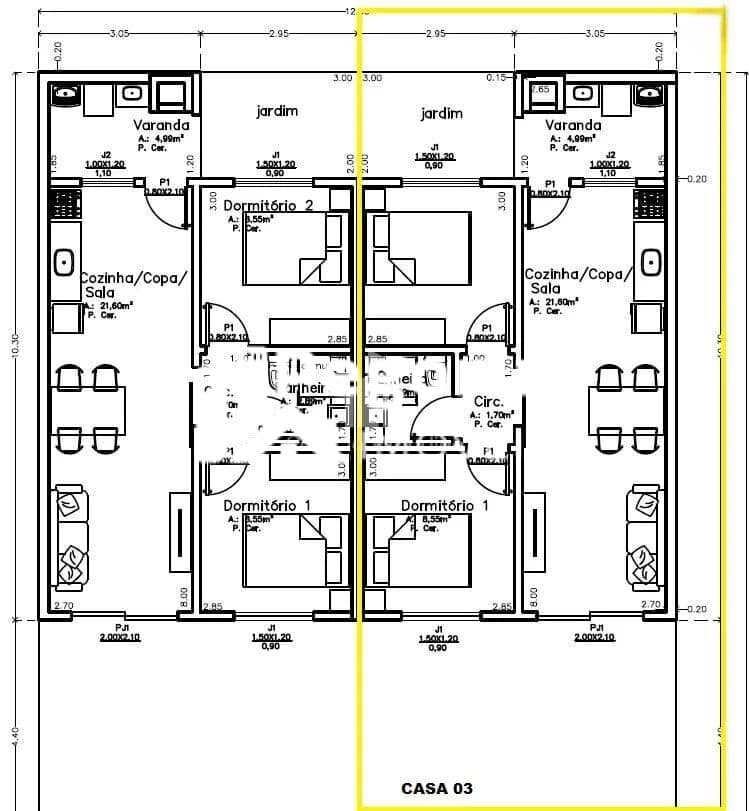 Casa Térrea Com 02 quartos 54,00M²,no bairro Continental, Itapoá/SC