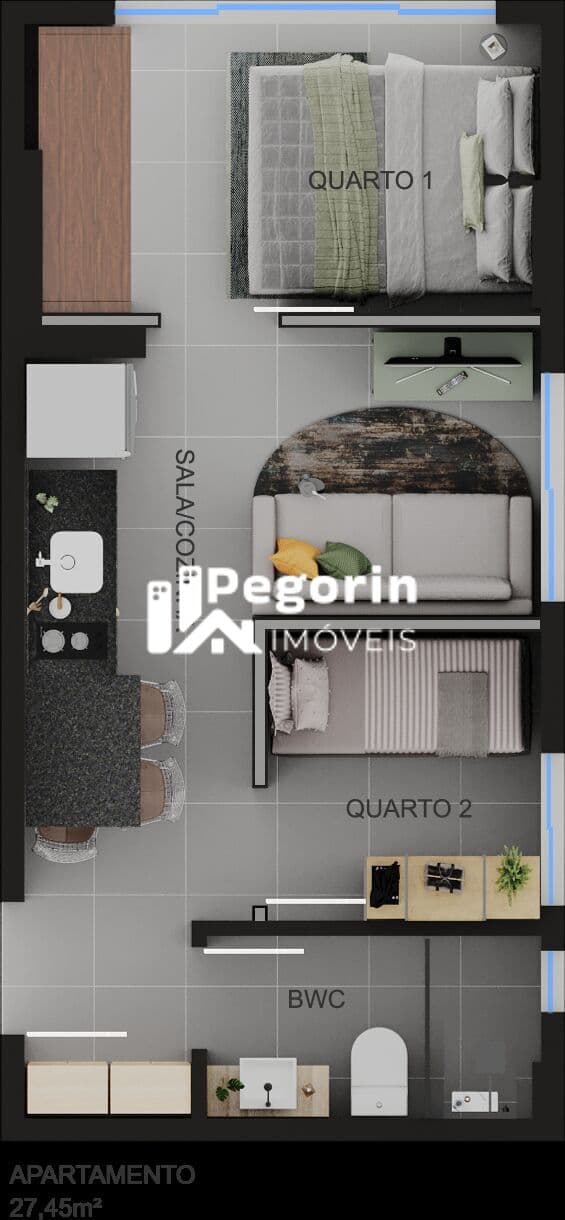 Apartamento à venda em Curitiba, Centro, com 2 quartos, 34,80m²