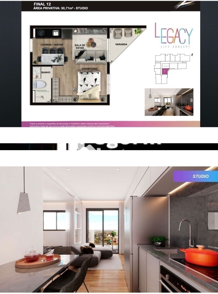 Apartamento à venda, no Legacy em Pinhais, Centro, com 1 quarto, 29,96m² - Pegorin Imóveis