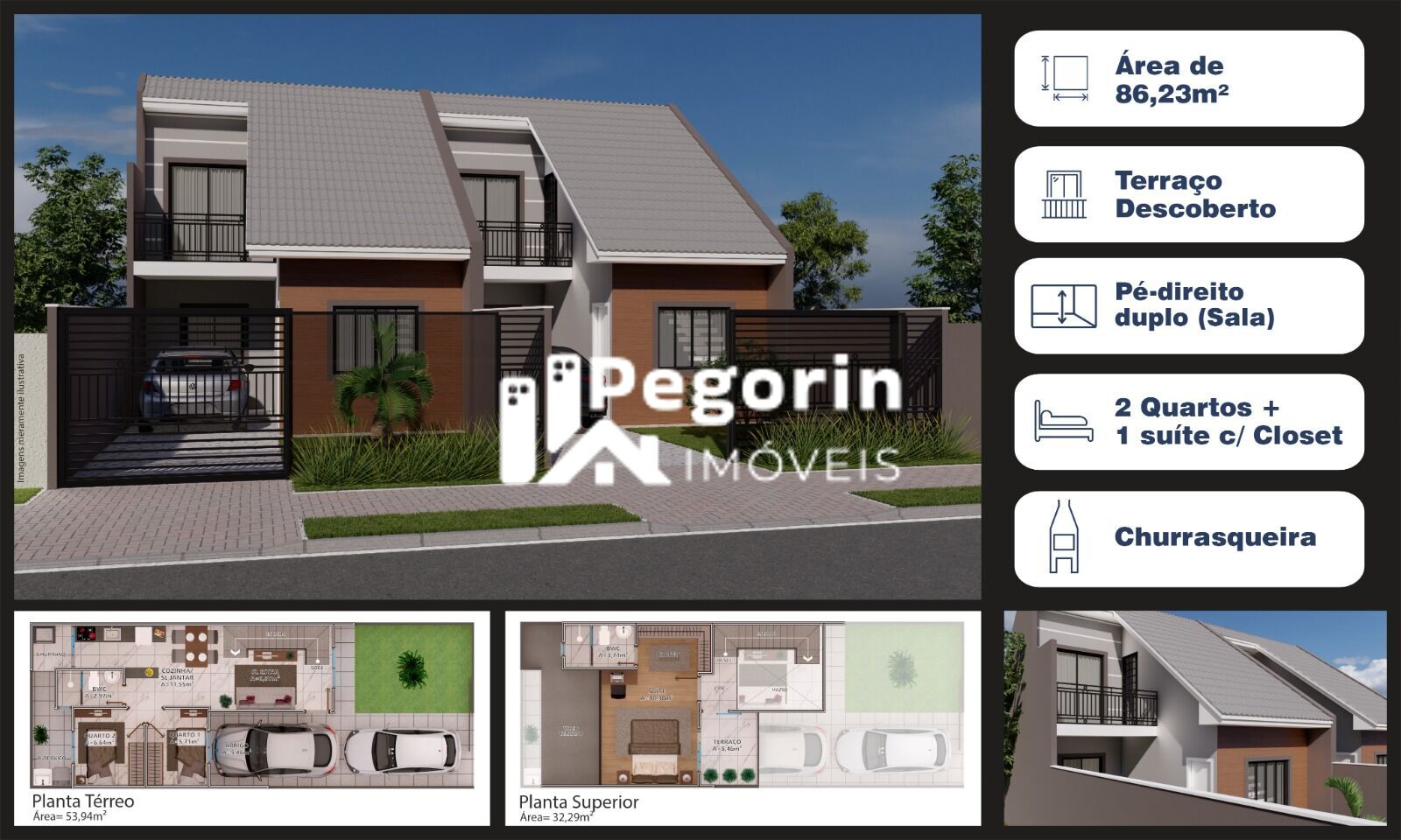 Sobrado à venda em Curitiba, Cajuru, com 3 quartos, 86,00m² - Pegorin Imóveis